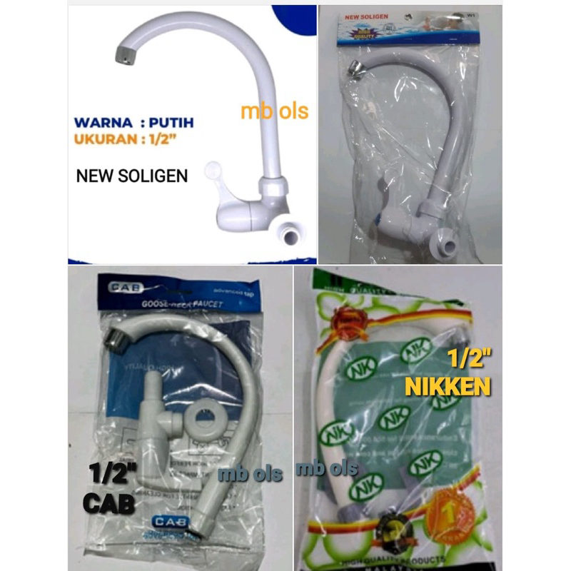 Keran kran Engkol Tembok Angsa Pvc New Soligen W1 / Nikken/CAB Kran Cuci Piring Plastik 1/2" Inch Wa