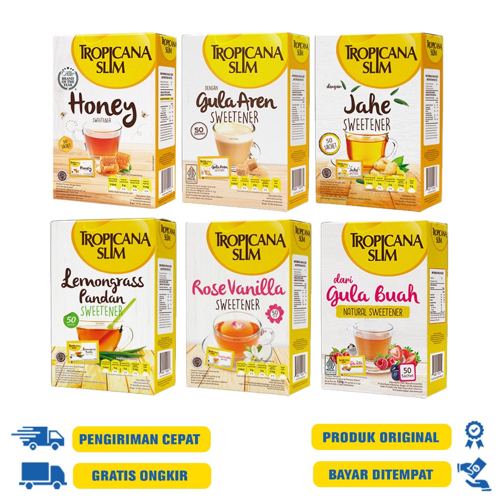 

Tropicana Slim Sweetener 125 GR | 100 GR - Gula Buah |Honey| Lemongras Pandan |R. Vanilla |Gula Aren