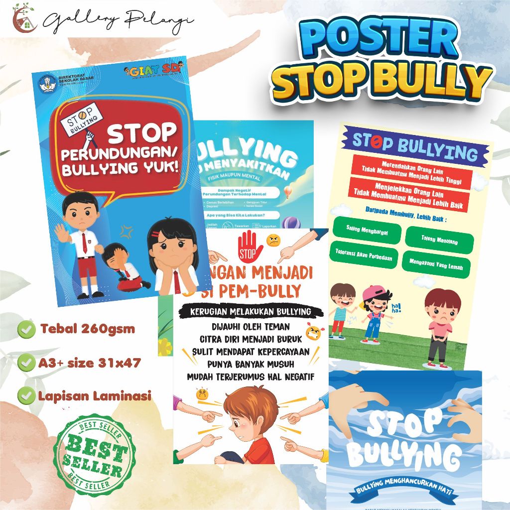 

Poster Stop Bully,Stop Perundungan Anak, Untuk Sekolah, Instansi dan Umum Laminasi Wipe Clean A3