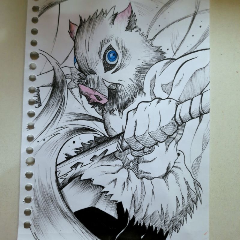 

sketsa gambar drawing pen inosuke hashibira A5