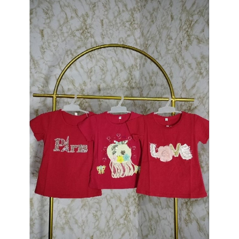 Baju kaos anak perempuan lucu pita manik timbul 3D