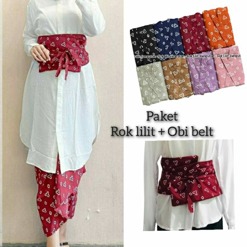 Rok Lilit & Obi Belt Jumputan / Paket rok lilit dan Obi belt jumputan / Set Rok Lilit & Obi belt jum
