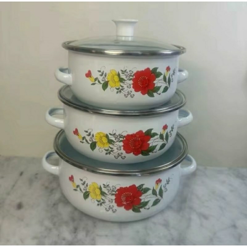 Panci Bunga Enamel Susun 3