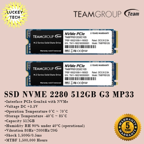 SSD NVME 2280 512GB G3 MP33