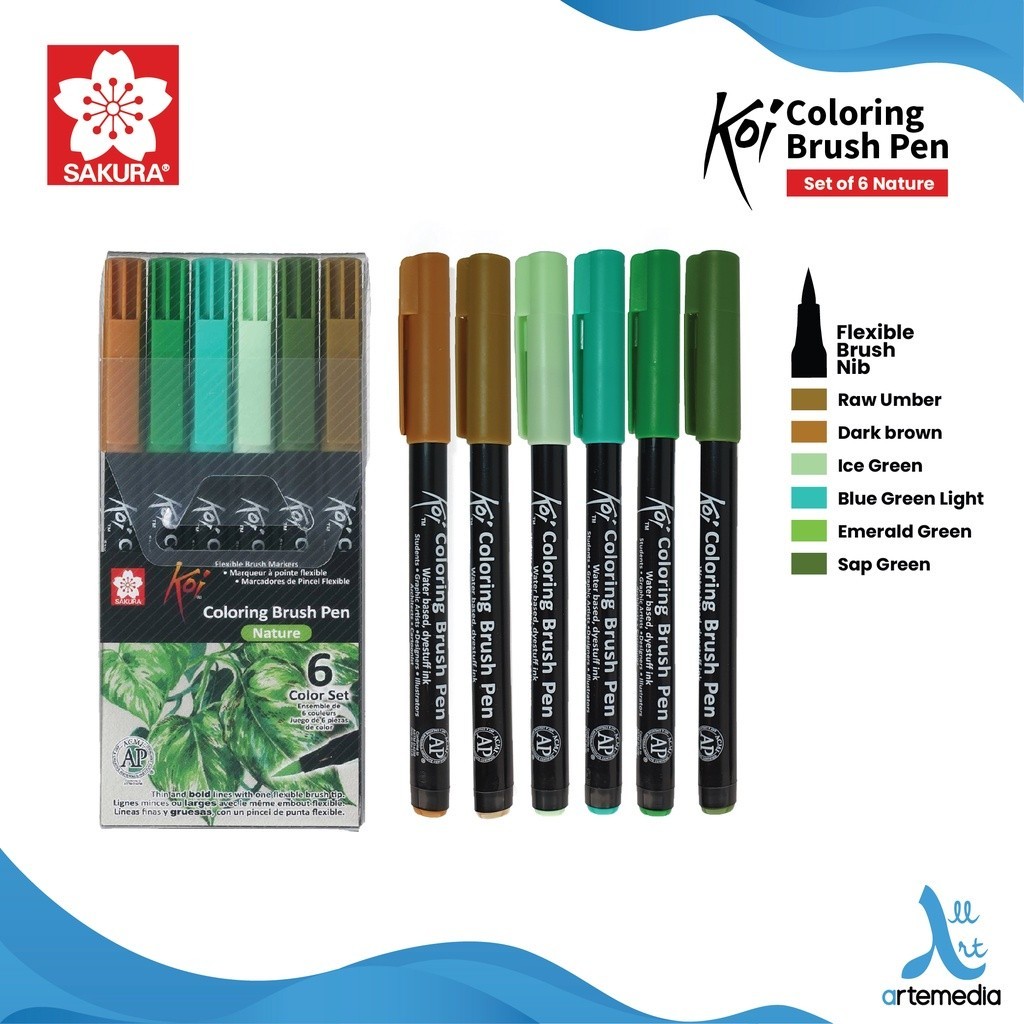 

Gramedia Surabaya - Sakura Koi Coloring Brush Pen Set 6 Pena Kuas Warna Brush Pen