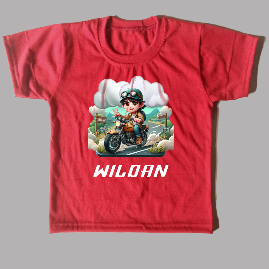 Kaos anak custom nama merah | cotton semi 24s | cotton 24s | lengan panjang | lengan pendek