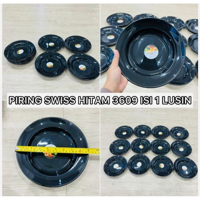 Piring makan Swiss Piring makan plastik hitam tebal per lusin