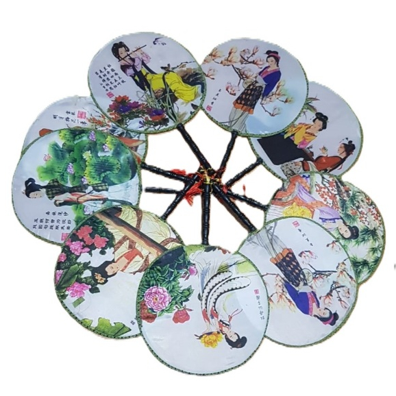 kipas tangan printed bulat tradisional china tiongkok wanita rumbai aksessories hanfu