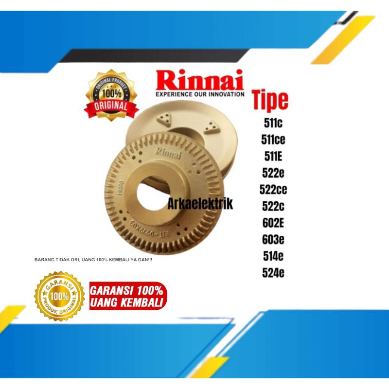 BURNER KOMPOR RINNAI KECIL  RI-511C~ RI-511E
~ RI-514E
~ RI-522C
~ RI-522CE
~ RI-522E
~ RI-522ET
~ R