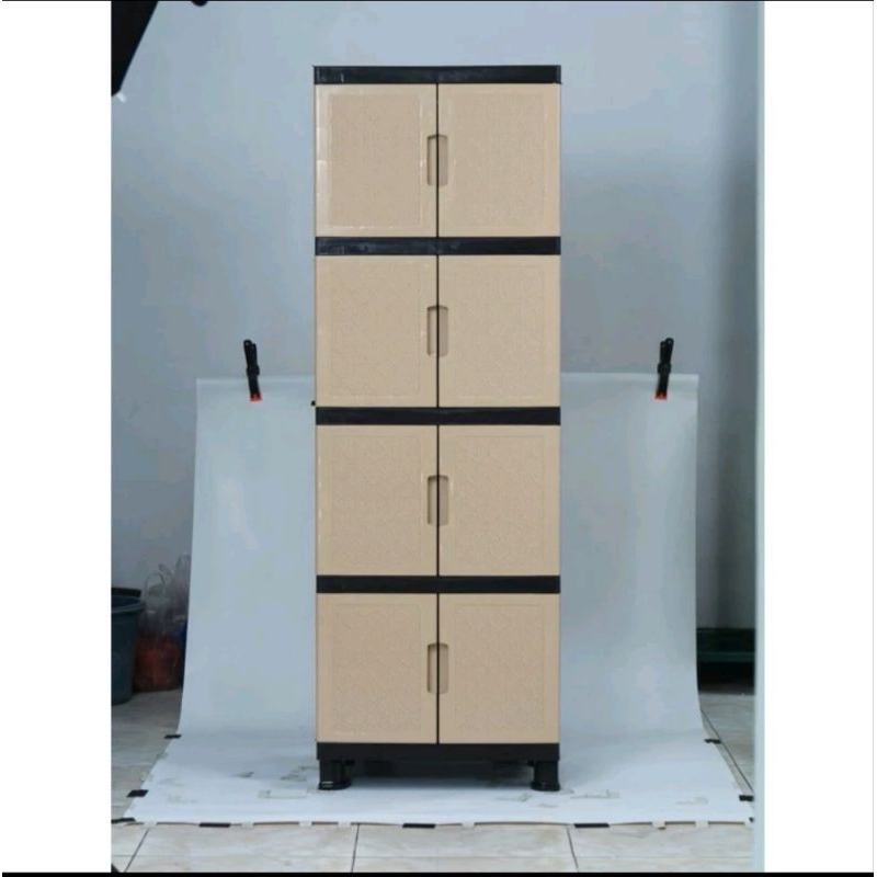 Lemari Plastik Murah Susun 3/Susun 4 Kecil Kaca Cermin Putih Jati Kimura Kuat Kabinet