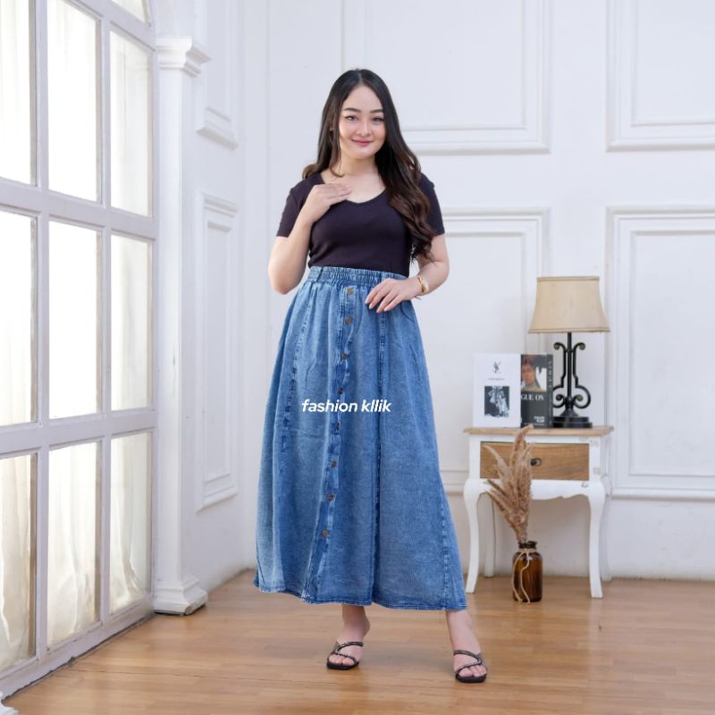 Rok payung ,Rok jeans Denim wanita, Rok wanita panjang, Rok wanita kekinian