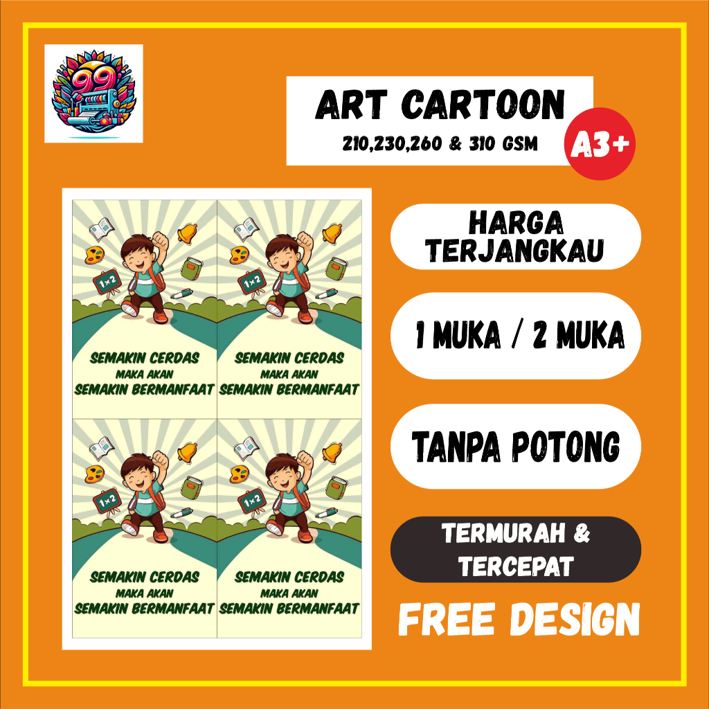 

Cetak Art Carton A3+ / Artpaper 210 - 310 Gsm / 1 sisi / 2 sisi