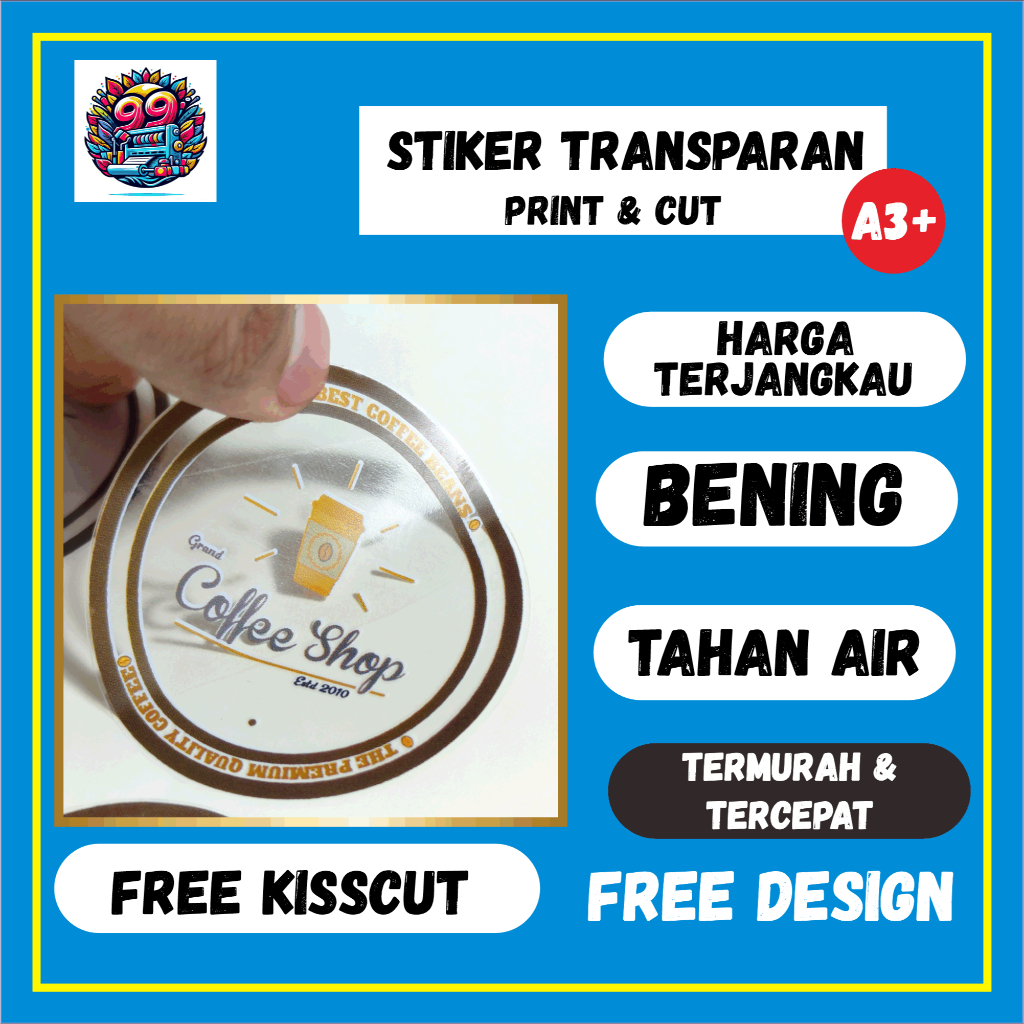 

Cetak Sticker Vinyl Transparan A3+ / Anti Air / Print & Cut Stiker Label Kemasan free design