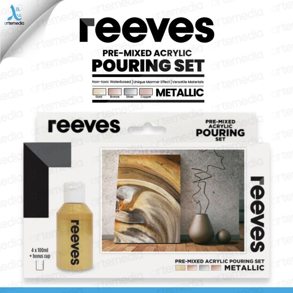 

Reeves Pre Mixed Acrylic Pouring Paint Metallic Color Set