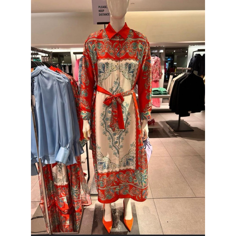 Zr Paisley Scarf Print Belted Midi Shirt Dress Sz XS