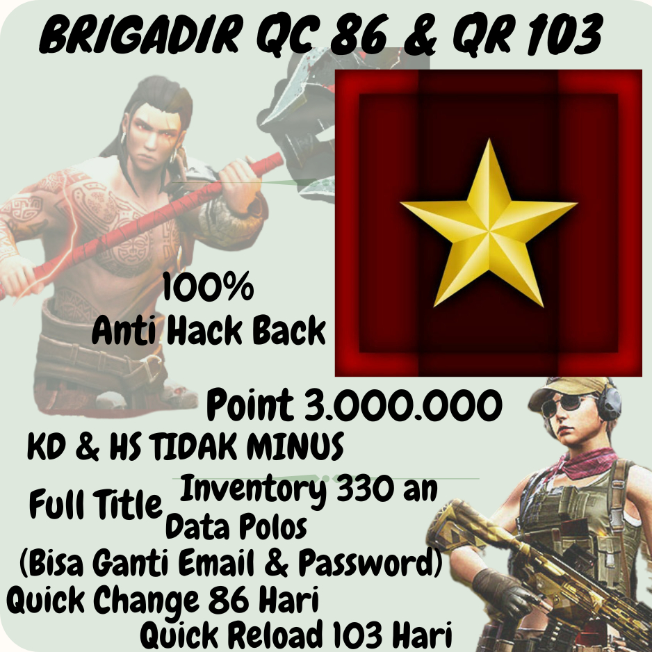 Bintang 1 B1 QC86 QR103 INV 333 NO PINK/Game PC/Akun Brigadir Char/Akun Game PB/Game Poin Blank Zepe