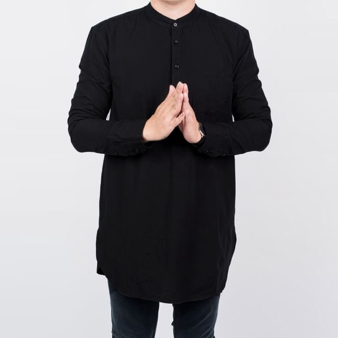 Paling Diminati Baju Koko Kurta Pria Cowok Lengan Panjang Hitam Black Polos Ada Big Size Jumbo