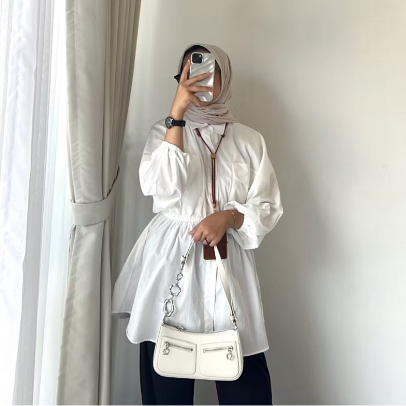 Leody - Wrinkle Tunic Shirt - White | Preloved