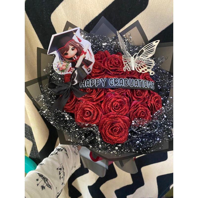 

buket bunga satin 18 tangkai+gliter+asesories lengkap+ping