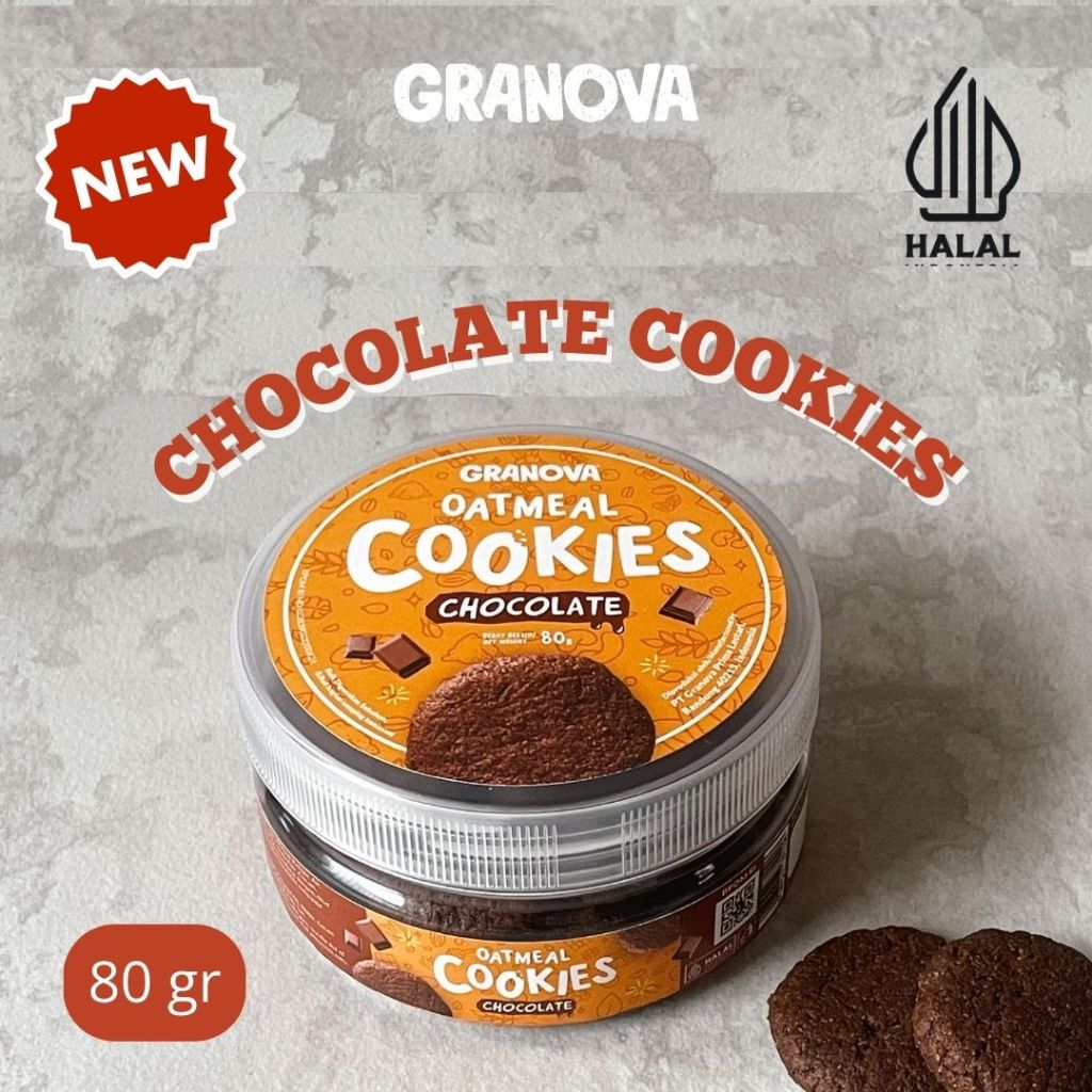 

Granova - Chocolate Cookies 80gr - Kue Kering Oatmeal Renyah, Egg Free, Dairy Free, Vegan, Healthy Snack