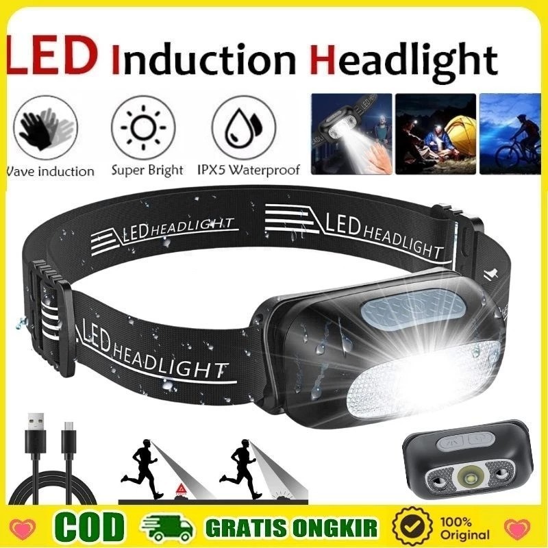 Headlamp Irco Outdoor Waterproof Usb - Senter Kepala Led Anti Air Super Terang