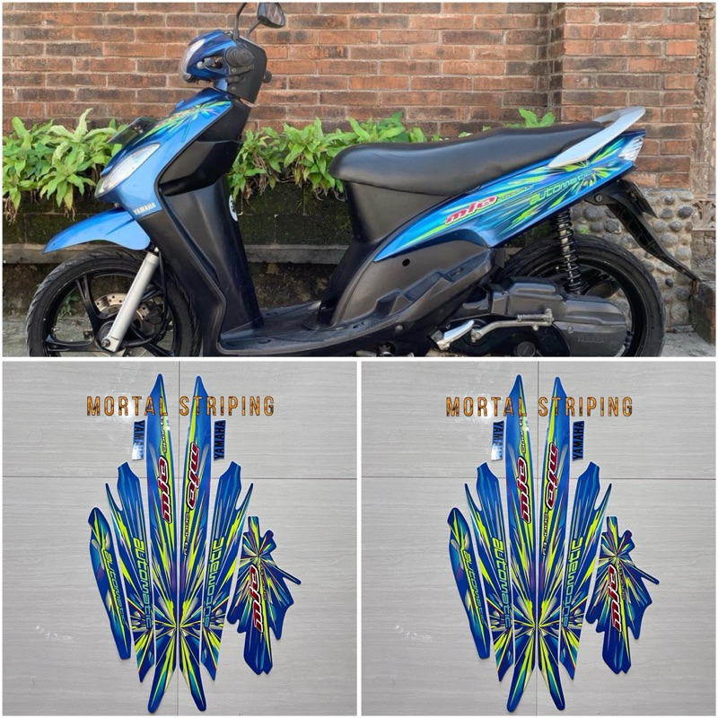 STICKER STRIPING FULL SET LIS LIST BODI YAMAHA MOTOR MIO SMILE SPORTY TAHUN 2008 2009 WARNA BIRU