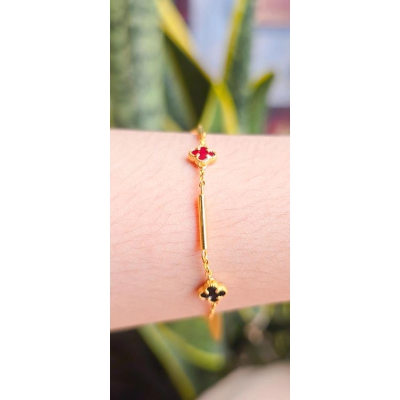 gelang clover hitam merah emas 375