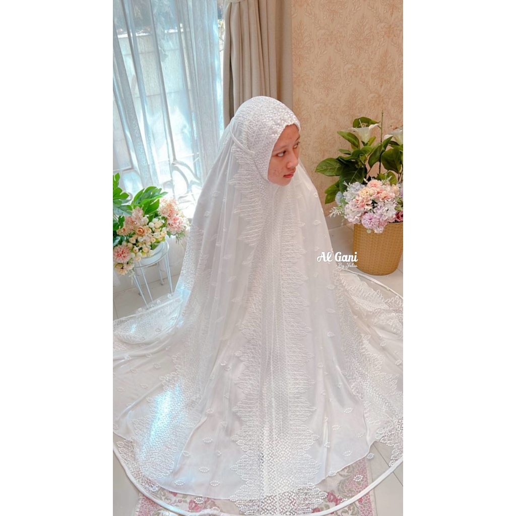 Mukena Andalusia Al Gani  seri 1 untuk Umroh Haji Putih brokat Exclusive Algani By Yulia