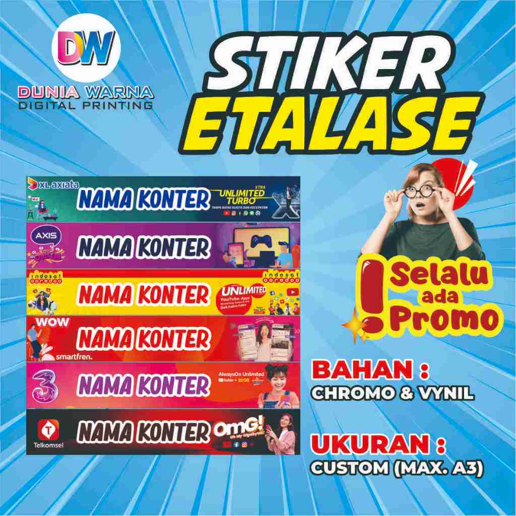 

Stiker Etalase Konter Custom/Stiker Konter Provider ( MIN 9 PCS)