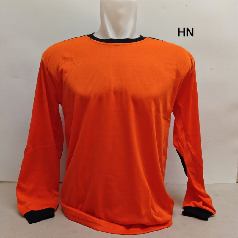 kaos polos lengan panjang deker orange hitam