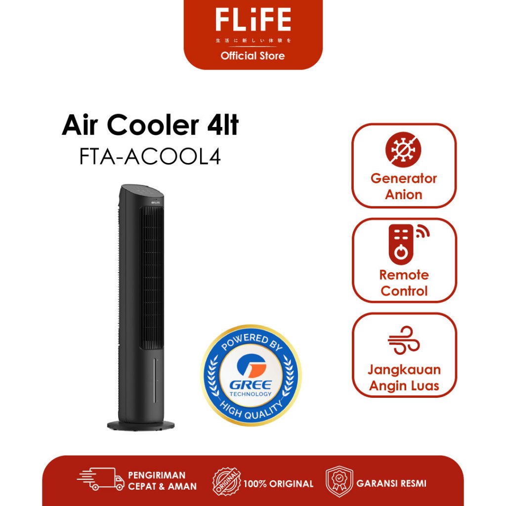 FLIFE Tower Fan Air Cooler - Anion Generator - Penyejuk Ruangan - Humidifier - 4 Liter - FTA-ACOOL4