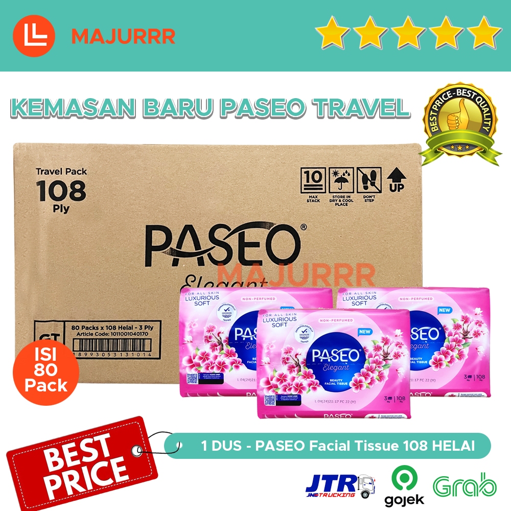 GROSIR Tissue PASEO Elegant Facial 108 Helai 3 Helai Per Lembar Travel Pack 1 DUS /KARTON isi 80 pcs