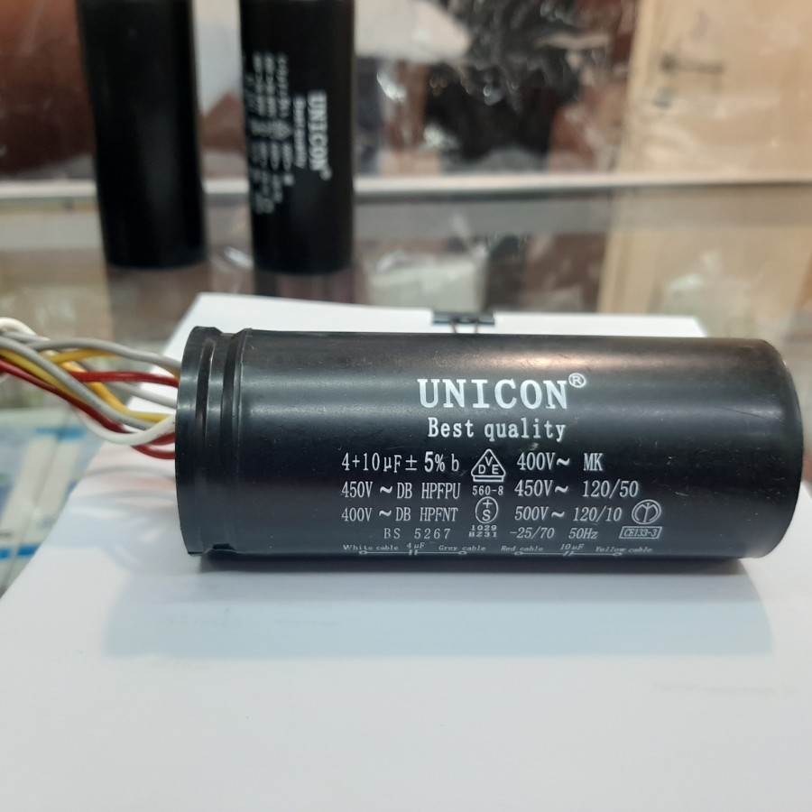 Kapasitor Mesin Cuci 4 uF dan 10 uF Washing Machine Capasitor 4 kabel 4 & 10 mikro