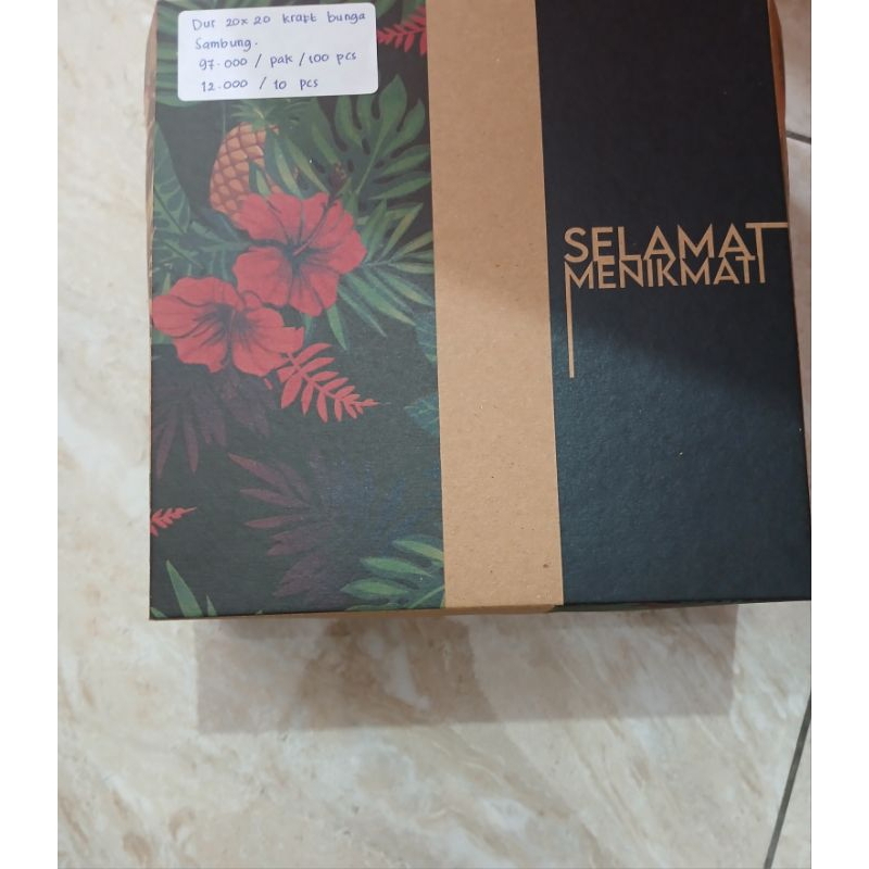 Dus Nasi Aqua kraft motif 20x20 kraft bunga