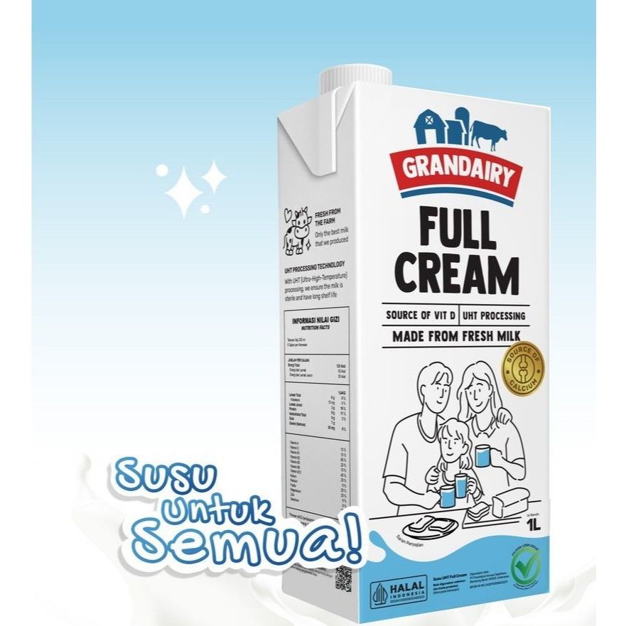 

Susu UHT Grandairy 1 Liter ( Foaming, Full Cream ) GRANDAIRY FULL CREAM MILK 1 Liter