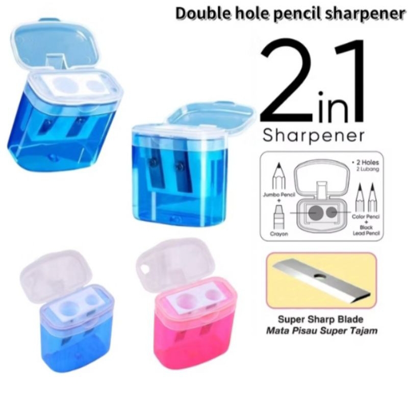 

Double Hole Pencil Sharpener / Rautan Pensil 2 in 1 perlengkapan sekolah dan alat tulis untuk anak sekolah