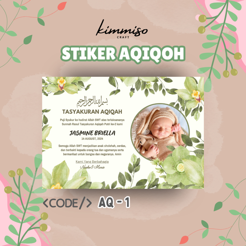 

[ Kimmiso ] 10 Lembar Stiker Aqiqah Tasyakuran Untuk Label Nasi Box Paperbox AQ-1