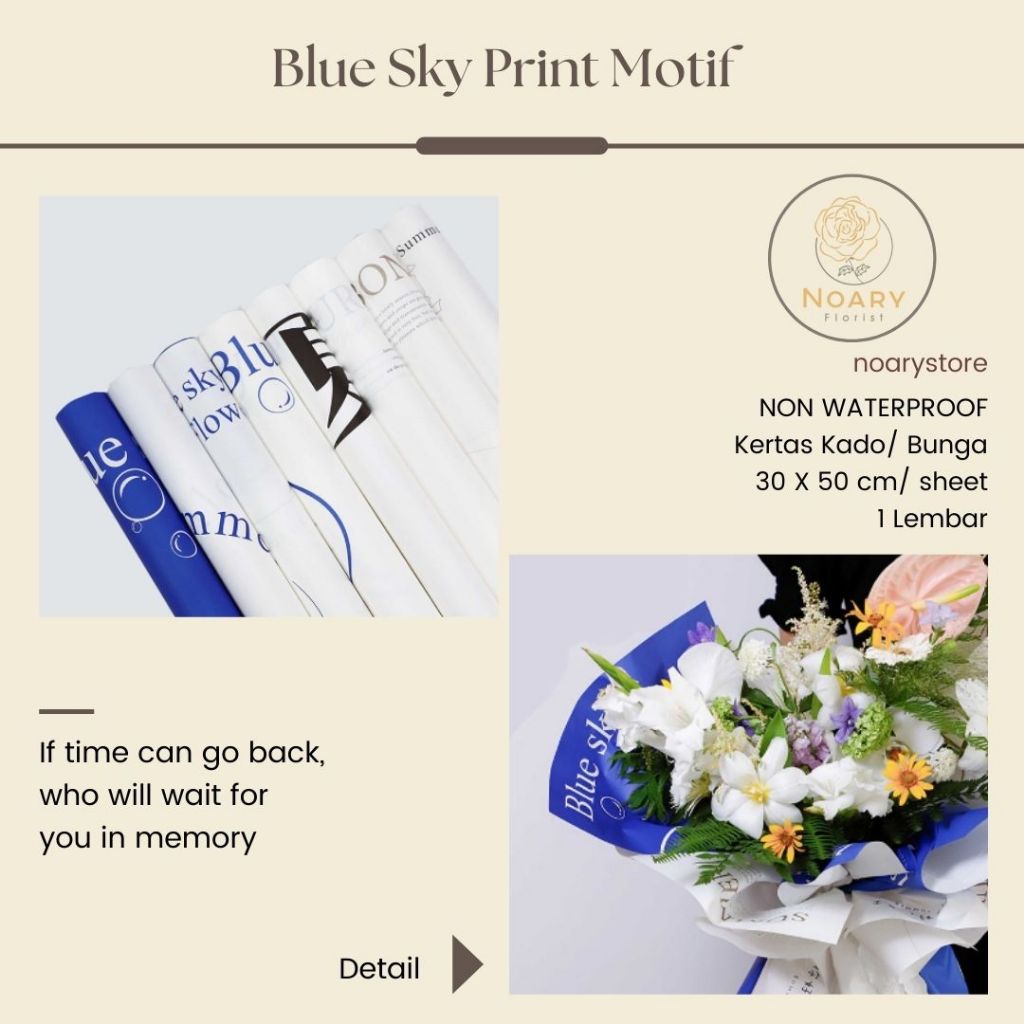 

BLUE SKY PRINT MOTIF / Flower Wrapping / Cellophane / Wrap / Kertas Bunga / Kertas Kado / Flower Paper / Kertas Grosir / Kertas Import / Kertas Cellophane / Florist / Buket Bunga / Flo