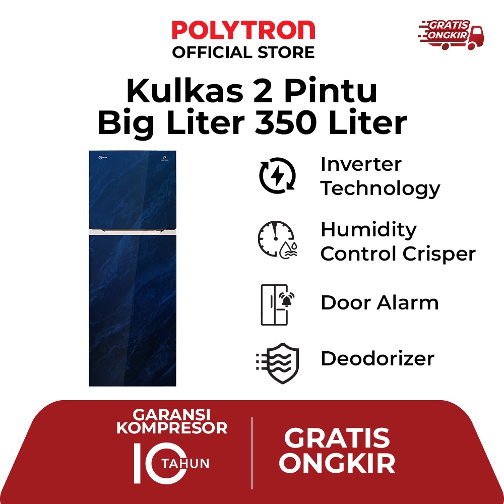 Kulkas POLYTRON New Belleza Big Liter 2 pintu Inverter PRM 495MB