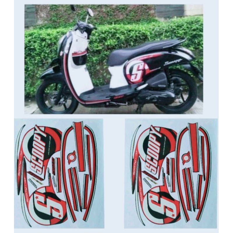 Sticker striping motor scoopy fi tahun 2015 2016 hitam putih lis bodi standar