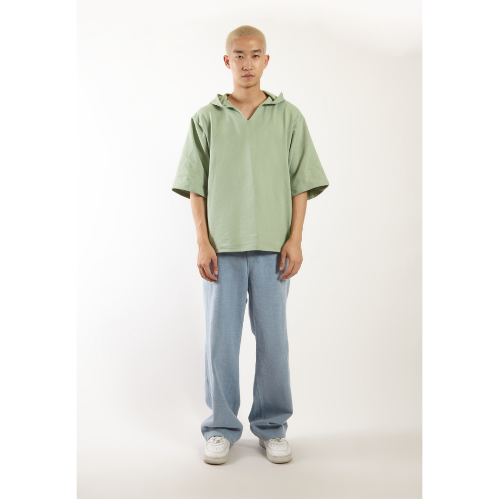 VEDECI X OCWA Oversized Blaze Short Sleeve Hoodie Sage Green