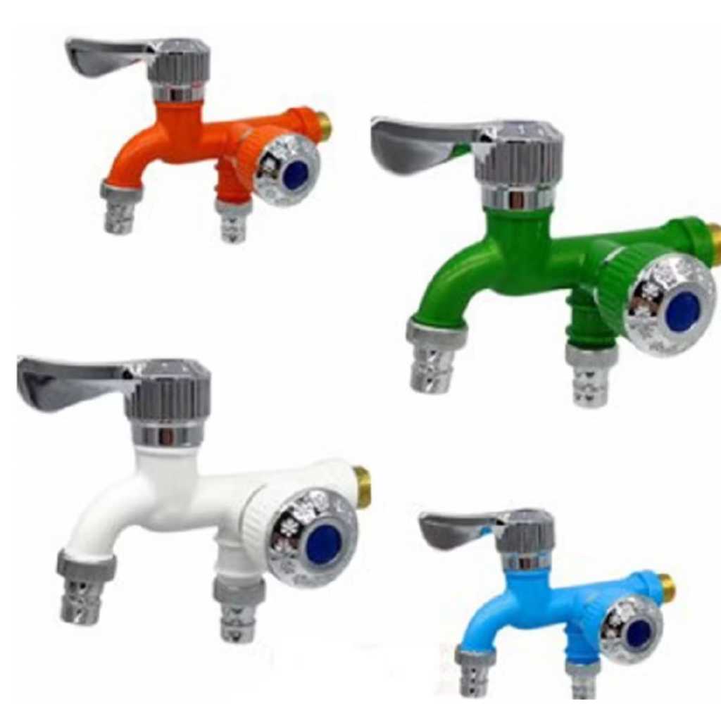 Sambungan kran 1/2" ABS cabang 2 kran cabang engkol double kamar mandi