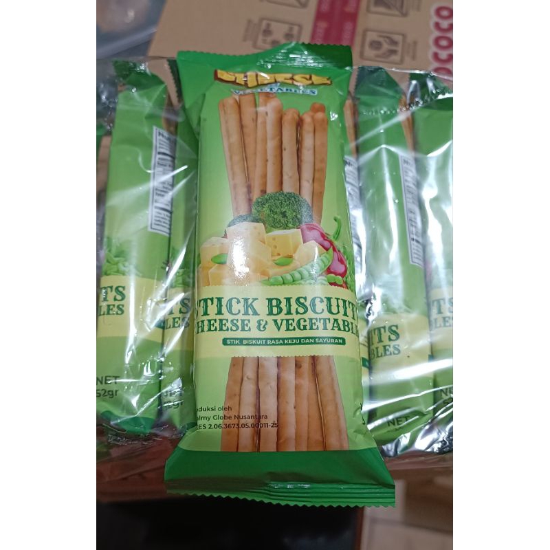 

Biskuit stick Cheese & Vegetables kemasan bungkus 52 gram per 10 bks