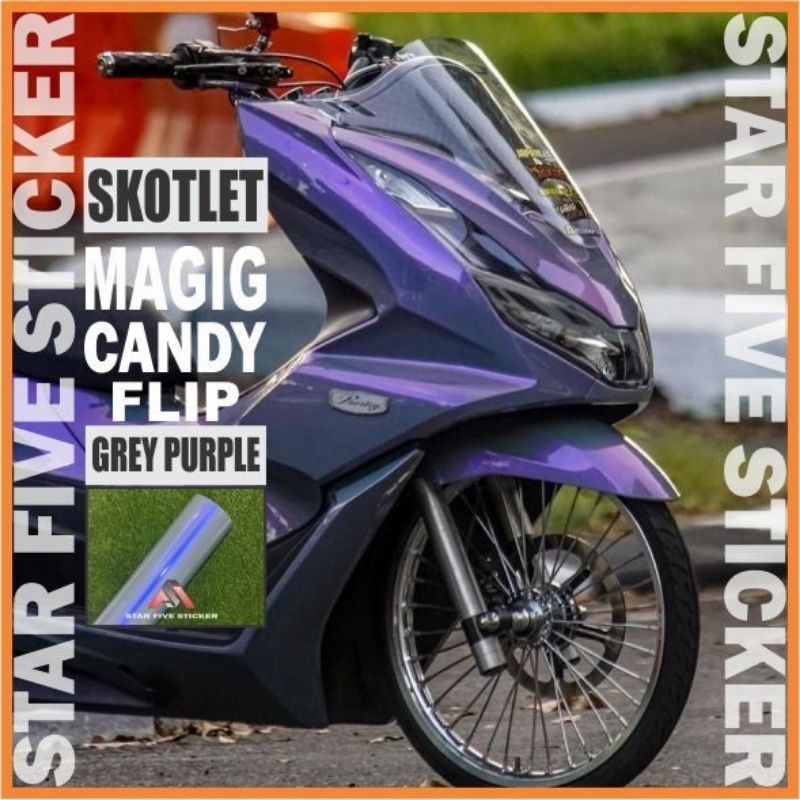 Skotlet Stiker Motor Magic Candy Glossy Sticker Lembayung Biru Ungu Scotlite Bunglon Grey Purple