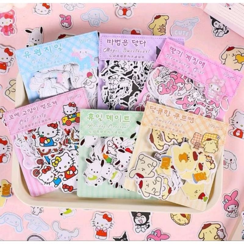 

Sticker Single Sanrio Isi 100 Pcs Stiker Sanrio Sticker Kuromi Sticker Cinnamoroll Sticker Melody