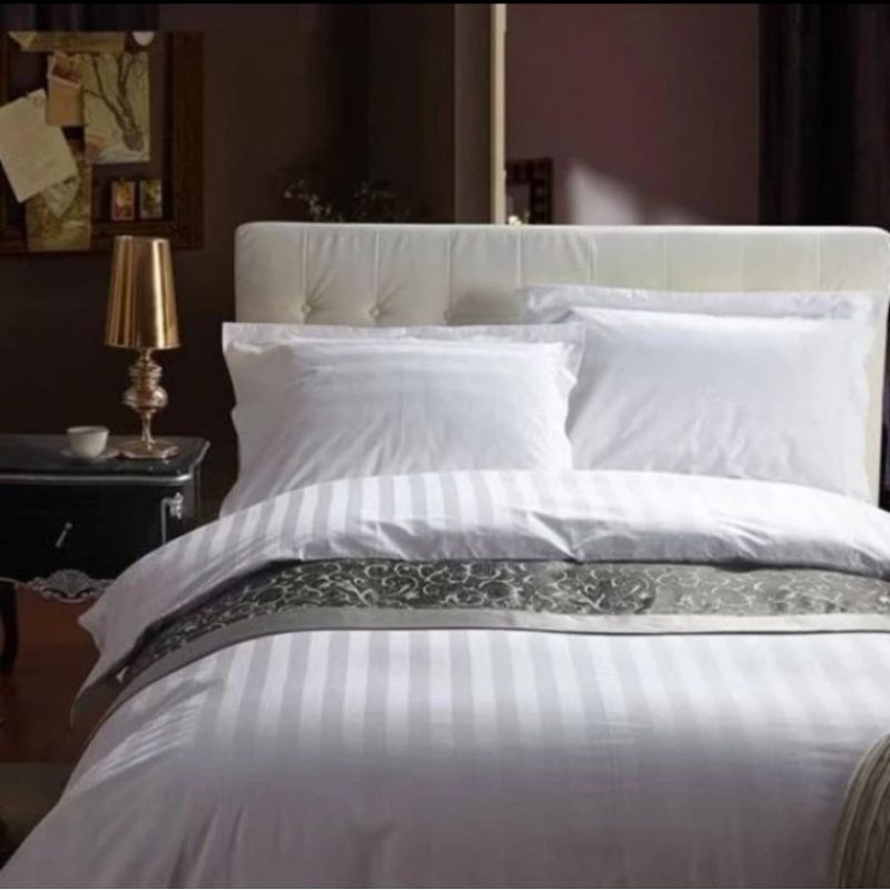 SPREI SET BADCOVER KATUN PREMIUM SALUR PUTIH ALL SIZE
