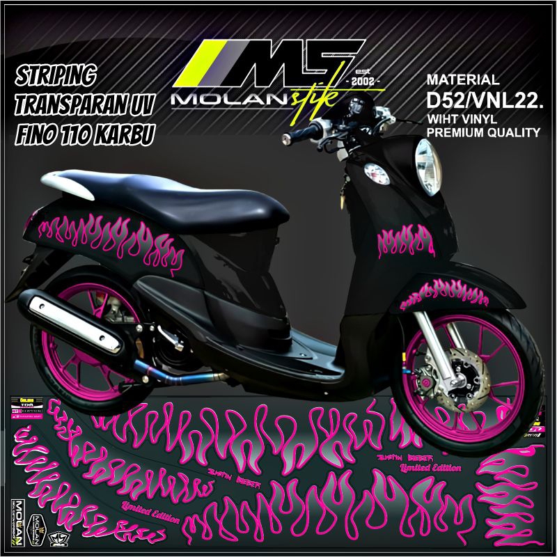 Decal Sticker Striping Variasi Transparan Uv Fino Karbu Api Fino Karbu Justin Bieber Yamaha Fino 115