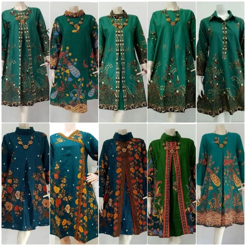 TUNIK BATIK UNGGUL JAYA WARNA HIJAU TOSKA / ATASAN BATIK TUNIK WARNA HIJAU TOSKA
