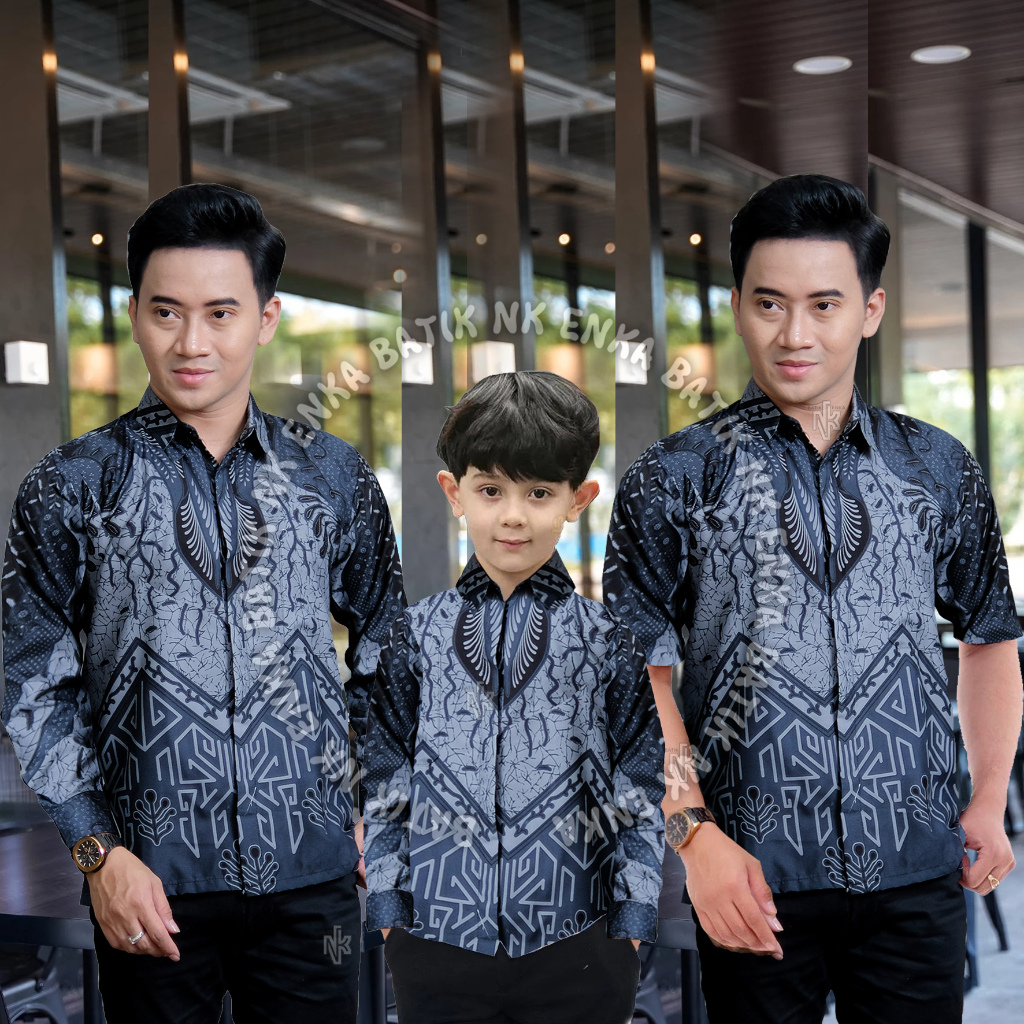 BATIK NK ENKA TERBARU Couple sweet || couple batik ayah dan Batik anak cowok MOTIF DASI ABU