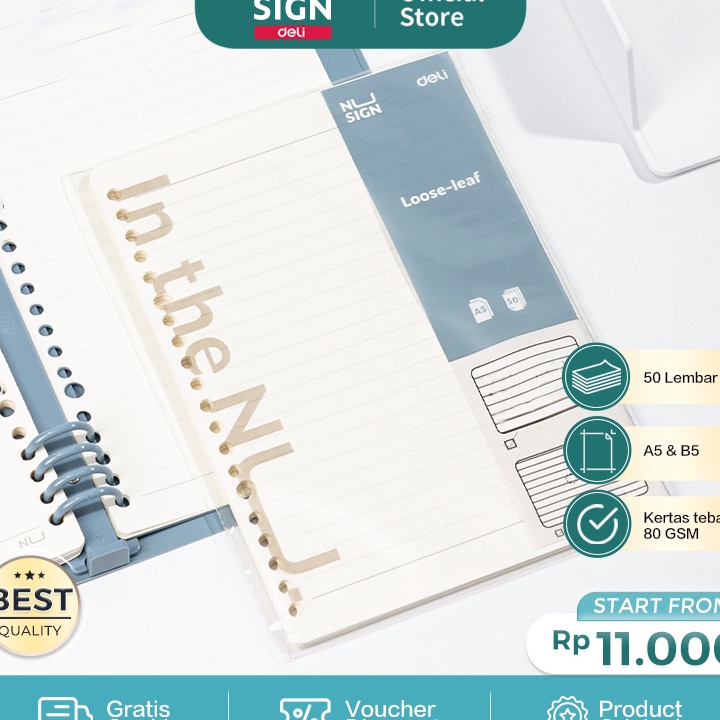 

murah Nusign Looseleaf Not Refill Isi Binder A5 B5 Garis Grid Dot 5 Lembar NS31X belkang